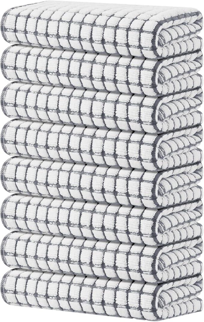 Kitinjoy Cotton 8 Pack Terry Kitchen Towels, 16 x 25 Inches Super Soft and by Kitinjoy