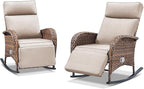 Zero Gravity Patio Rocking Wicker Recliner Chairs Set of 2- Wicker Outdoor Lounge Chair with Adjustable Backrest & Footrest, All Weather Reclining Rocker Chairs with Thick Cushion for Pool Deck Beige - Image 7