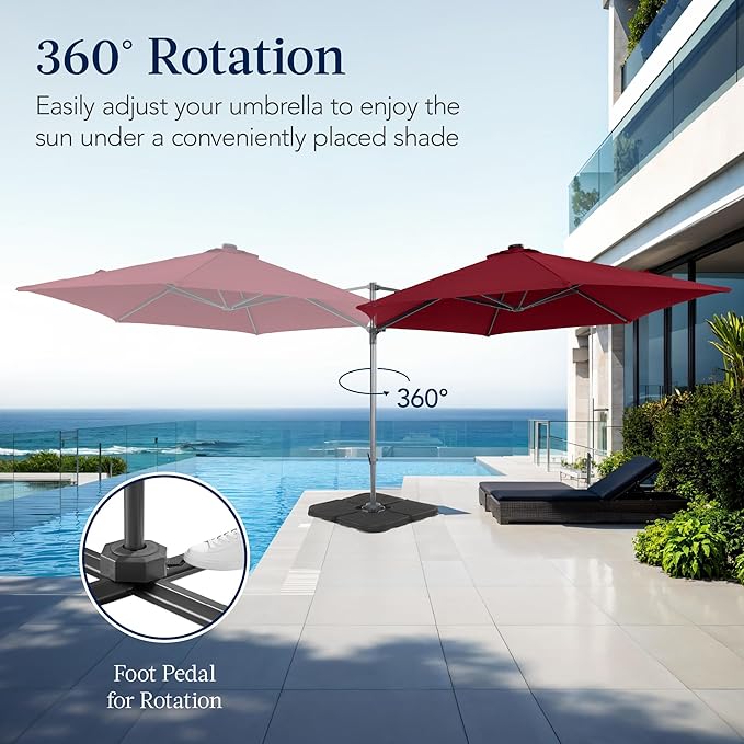 Best Choice Products 10ft Offset Cantilever Hanging Market Patio Umbrella, Smooth 360° Rotation, 8 Sturdy Ribs, Easy Adjustment - Burgundy - Image 3