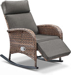 Zero Gravity Patio Rocking Wicker Recliner Chair - Wicker Outdoor Lounge Chair with Adjustable Backrest & Footrest, All Weather Reclining Rocker Chairs with Thick Cushion for Pool Deck Gray - Image 7