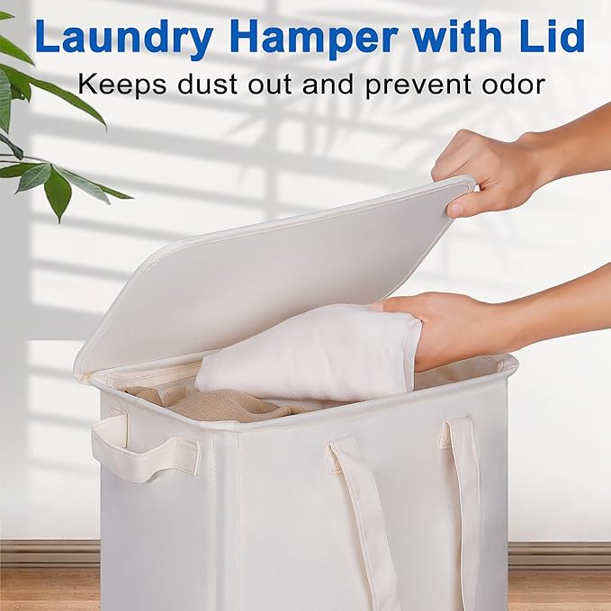 Slim Laundry Hamper with Lid and Wheels, Small Rolling Laundry Basket with - Image 3