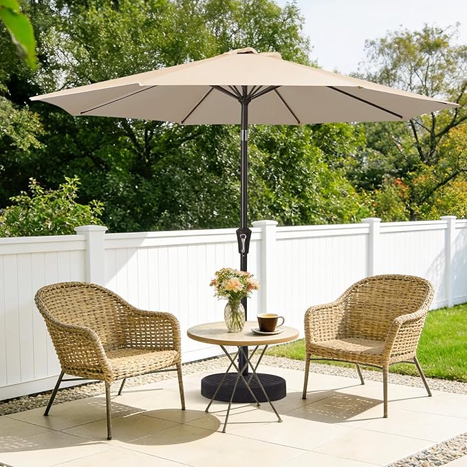 MEWAY 9ft Patio Umbrella Outdoor Table Umbrellas with Push Button Tilt and Crank, Market Umbrella 8 Sturdy Ribs for Deck, Garden, Pool and Backyard, Cream Beige - Image 2