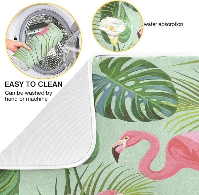 Tropical Palm with Lily and Flamingo Dish Drying Mat - Image 2