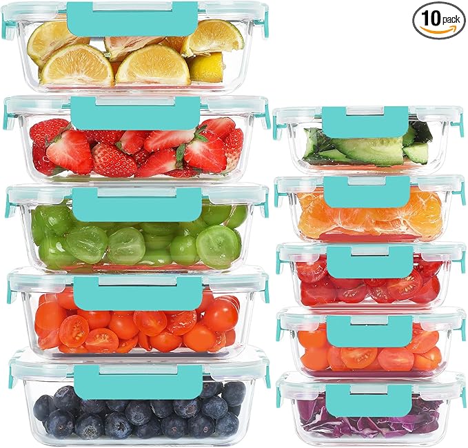 KOMUEE 10 Pack Glass Food Storage Containers, Meal Prep Containers by KOMUEEUS