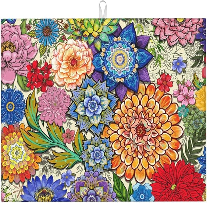 Boho Floral Dish Drying Mats for Kitchen Counter, Absorbent Microfiber Colorful by Unknown