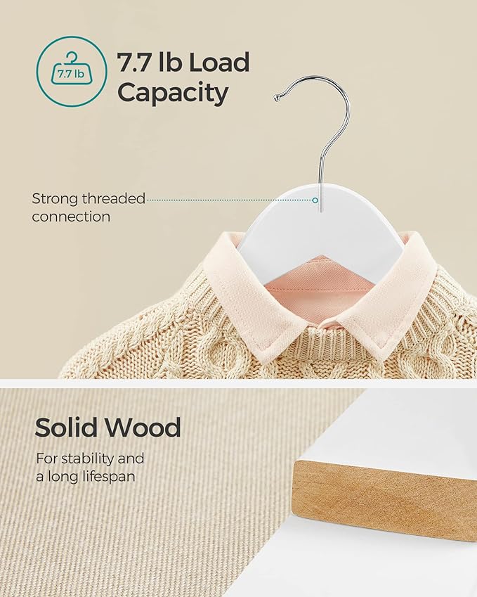 SONGMICS Kids Wooden Hangers 20 Pack, Solid Wood Baby Hangers, Children's Coat - Image 4