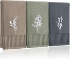 3 Pcs Boho Botanical Hand Towels Bathroom Decor Retro Embroidered Minimalist by FuWeave