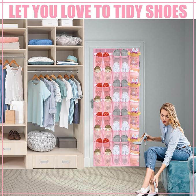 Windyun 40 Over the Door Shoe Organizer Large Breathable Mesh Pockets Pink - Image 4