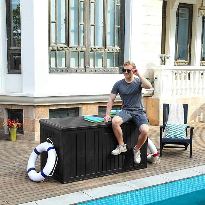 YITAHOME 150 Gallon Large Deck Box with Side Handles, Outdoor Double-Wall Storage for Patio Furniture Cushions, Garden Pool Accessories, Waterproof & Lockable - Image 8