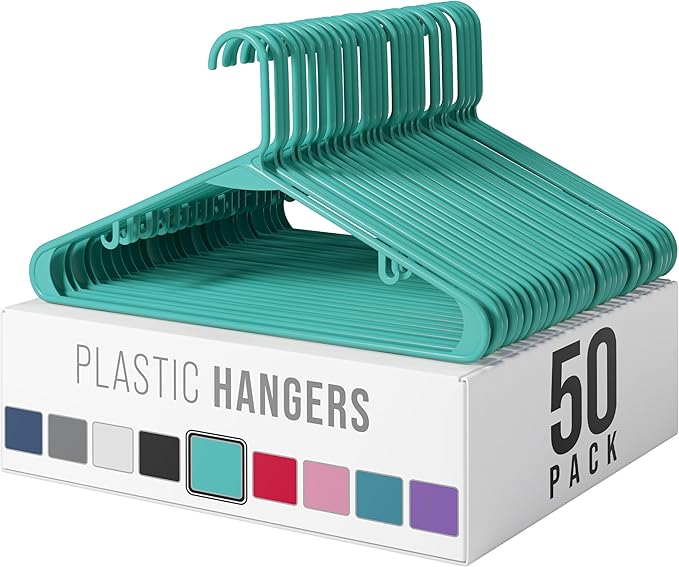 Plastic Hangers 50 Pack Aqua by Neaterize