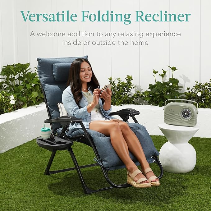 Best Choice Products Oversized Zero Gravity Chair, Folding Outdoor Patio Recliner, XL Anti Gravity Lounger w/Removable Cushion, Cup Holder, Side Tray, 350lb Capacity - Lavender - Image 7