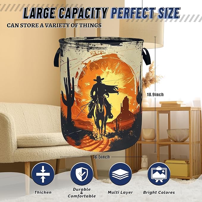 Personalise Western Cowboy Laundry Basket Oxford Cloth Desert Horse Laundry - Image 3