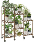 Bamworld Plant Stand with Wheels for Indoor Plants Wood Outdoor Tiered Shelf 3 Tire 7 Potted Ladder Plant Holder Table Pot Stand for Window Garden Balcony Patio Living Room (natureDL) by Bamworld