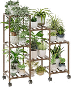 Bamworld Plant Stand with Wheels for Indoor Plants Wood Outdoor Tiered Shelf 3 Tire 7 Potted Ladder Plant Holder Table Pot Stand for Window Garden Balcony Patio Living Room (natureDL) by Bamworld