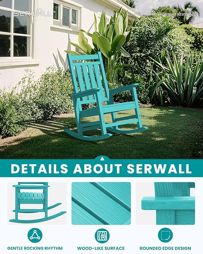 SEWALL HDPE Rocking Chair, Oversized Outdoor Rocking Chair for Adults, Patio Rocker for Porch, Aruba - Image 3