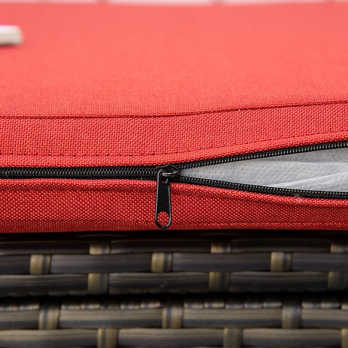Outsunny 29 Gallon Patio Wicker Storage Bench, Outdoor PE Rattan Patio Furniture, 2-in-1 Large Capacity Rectangle Garden Storage Box with Handles and Cushion, Red - Image 8