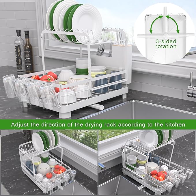Runnatal Dish Rack with Drainboard, 2-Tier Dish Drying Rack - Image 2