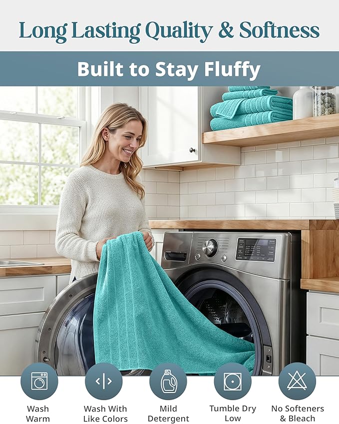 24-Piece Towels for Bathroom – 100% Cotton Towel sets, 2 Bath Sheets, 2 Bath - Image 8