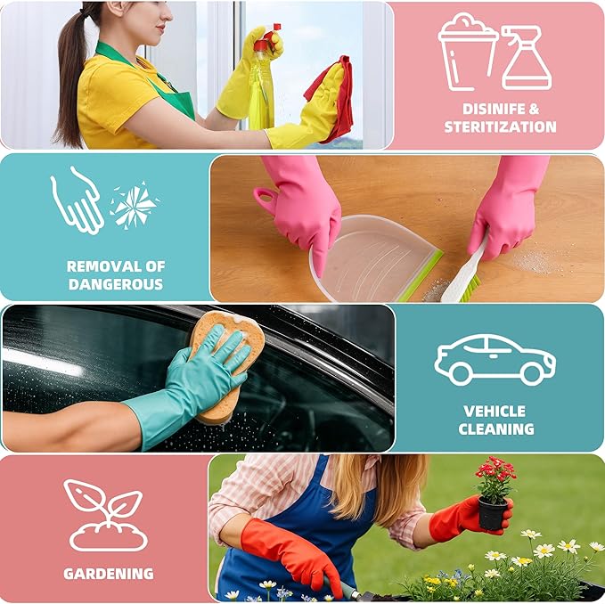 Rubber Cleaning Gloves for Dishwashing-5 Pairs Colorful Reusable Household - Image 7