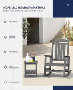 KINGYES Oversized Outdoor Rocking Chair Set of 2, HDPE Patio Rocking Chairs for Adults,Gray - Image 5