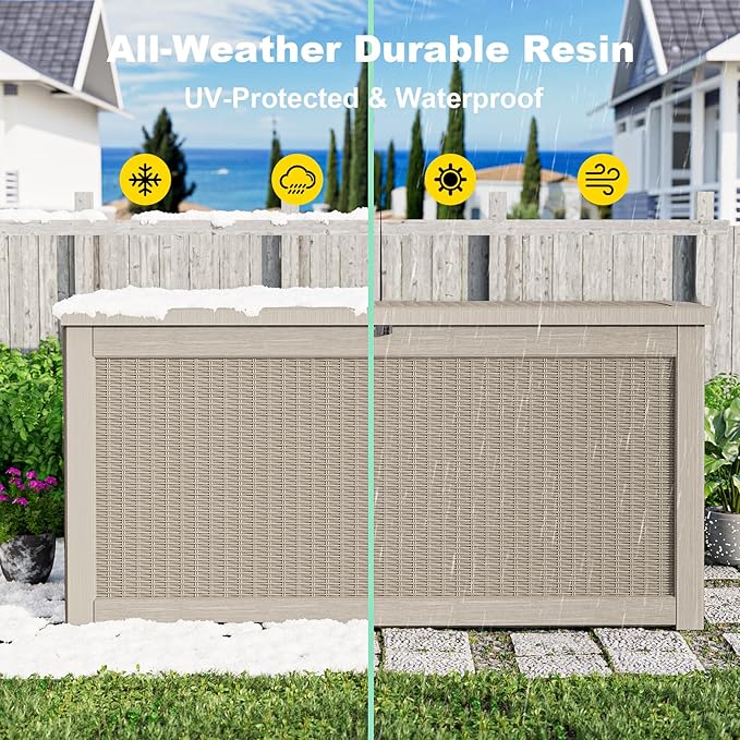 320 Gallon Outdoor Deck Box, Lockable Waterproof Outdoor Storage Boxes For Garden Tools,Indoor Cushions,Accessories Outside Storage Resin Weatherproof Container(Grey) - Image 6