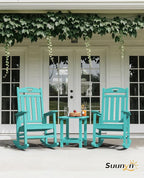 Oversized Rocking Chairs Outdoor Set of 4, High Back Porch Rocking Chair, HDPE All Weather Resistant Patio Chairs, 380lbs Weight Capacity, Lake Blue - Image 2