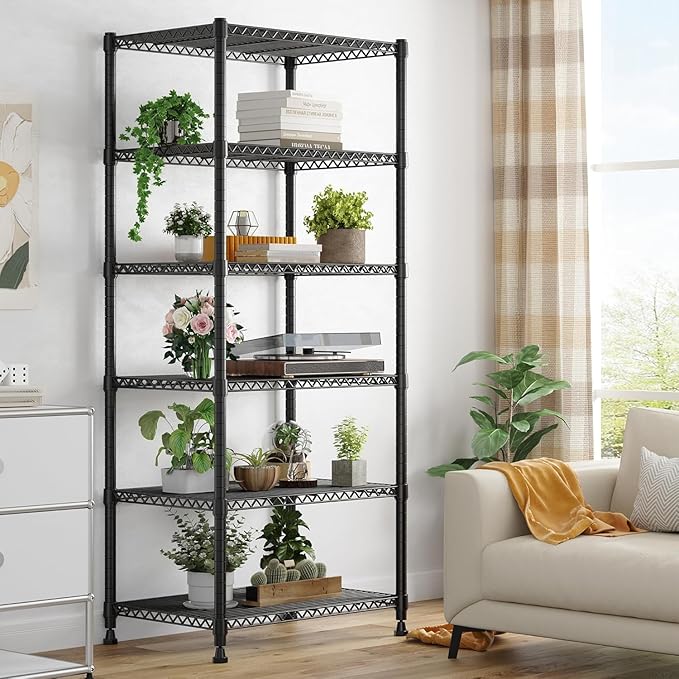 Xcity Storage Shelves, 6 Tier Heavy Duty Metal Shelving Unit, 2400 LBS Capacity Adjustable Steel Wire Shelf Organizer for Pantry, Kitchen, Garage, 14" D x 30" W x 70" H, Black - Image 5