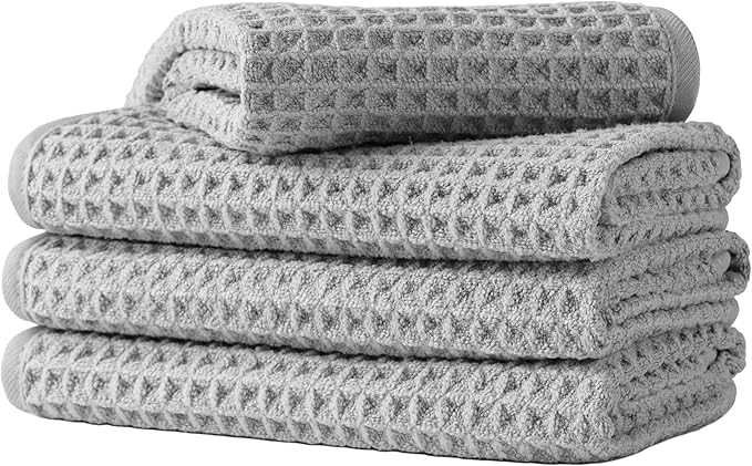 Microfiber Waffle Face Towels, 4 Pieces, Fast Drying, Lint Free 430 GSM by Unknown