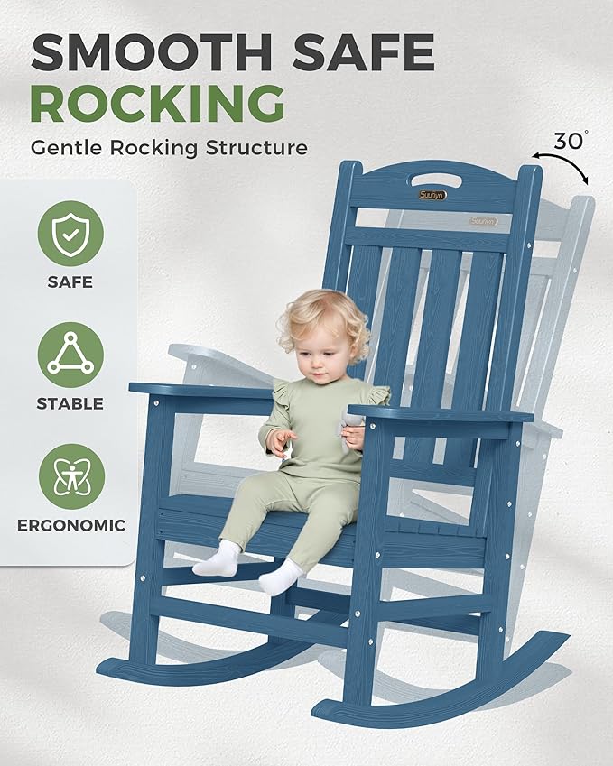 Oversized Outdoor Rocking Chairs Set of 2, High Back Outdoor Rocker Chair, HDPE Rocking Chairs for Patio, 380lbs Weight Capacity, Navy Blue - Image 4