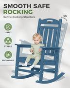 Oversized Rocking Chair Outdoor, High Back Porch Rocker Chair, HDPE All Weather Resistant Rocking Chairs for Patio, 380lbs Weight Capacity, Navy Blue - Image 4