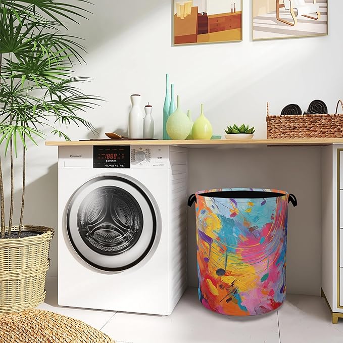 Colorful Music Symbols Laundry Basket, Foldable - Image 8
