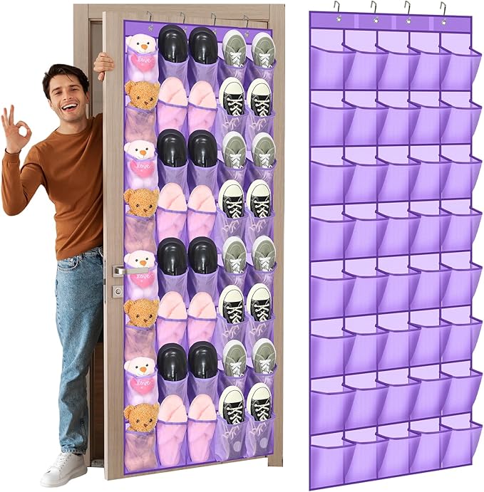 Windyun 40 Large over the Door Hanging Shoe Organizer Purple Mesh Pockets Shoe by Windyun