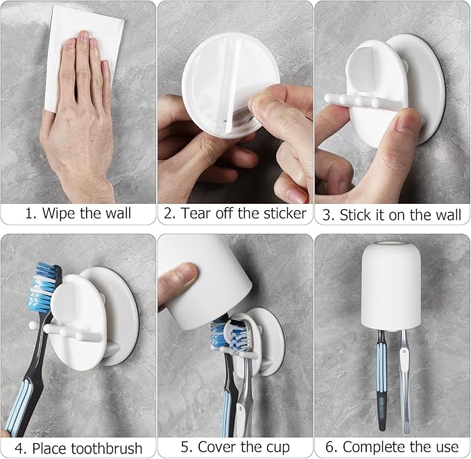 2 Pack Toothbrush Holders for Bathrooms Shower, Wall Mount Toothbrush Organizer - Image 3