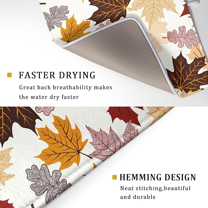 Giwawa Maple Leaf Dish Drying Mat Large 18x24 inches Fall Autumn Colorful - Image 3