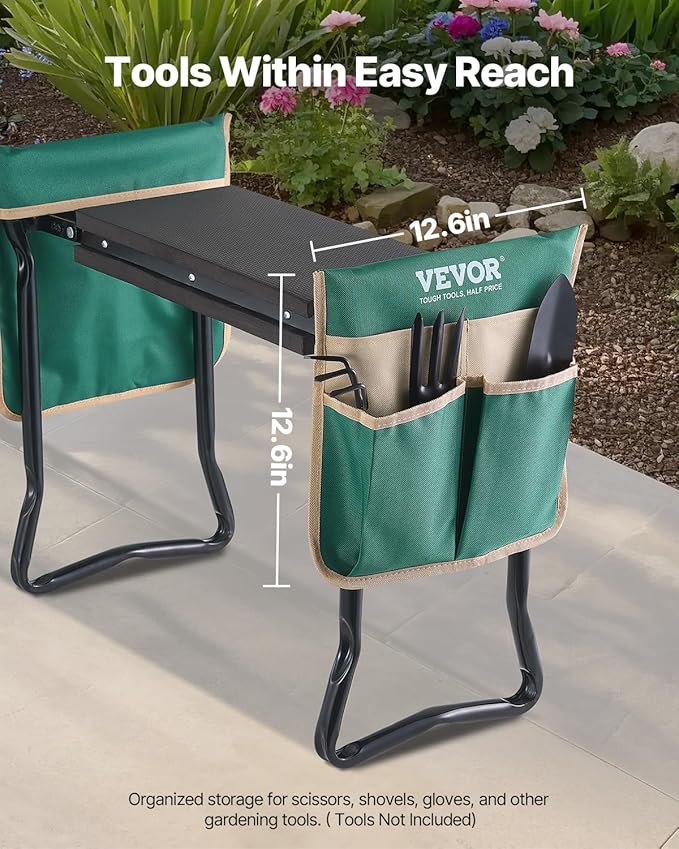 VEVOR Garden Kneeler and Seat, 330 lbs Load Capacity, 8" EVA Wide Pad, Foldable Garden Stool, Kneeling Bench for Gardening with Tool Bag, Gifts for Women, Grandparents, Seniors, Mom and Dad - Image 7