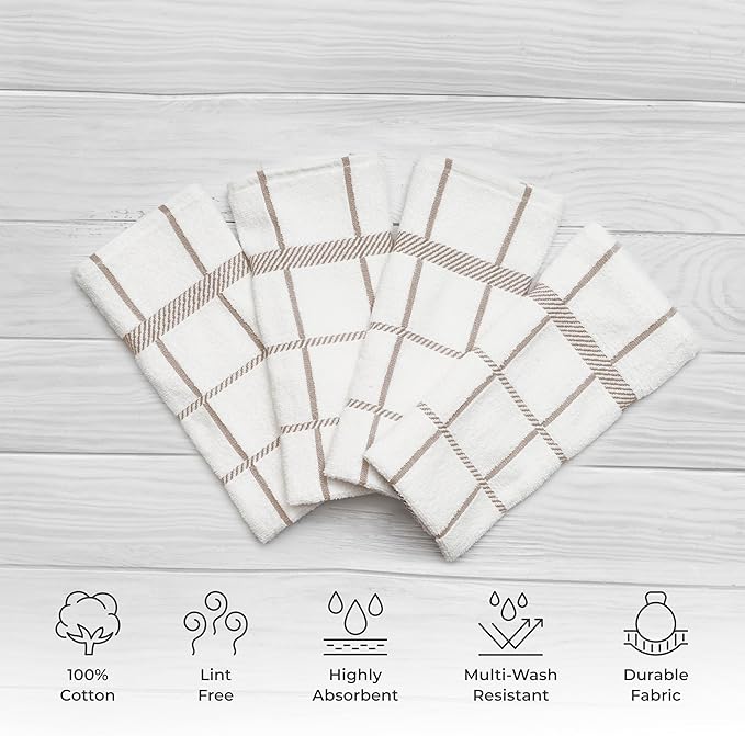 100% Cotton Terry Dish Towels, 4 Pack Checks, 16 x26 Inches, Super Soft and - Image 3