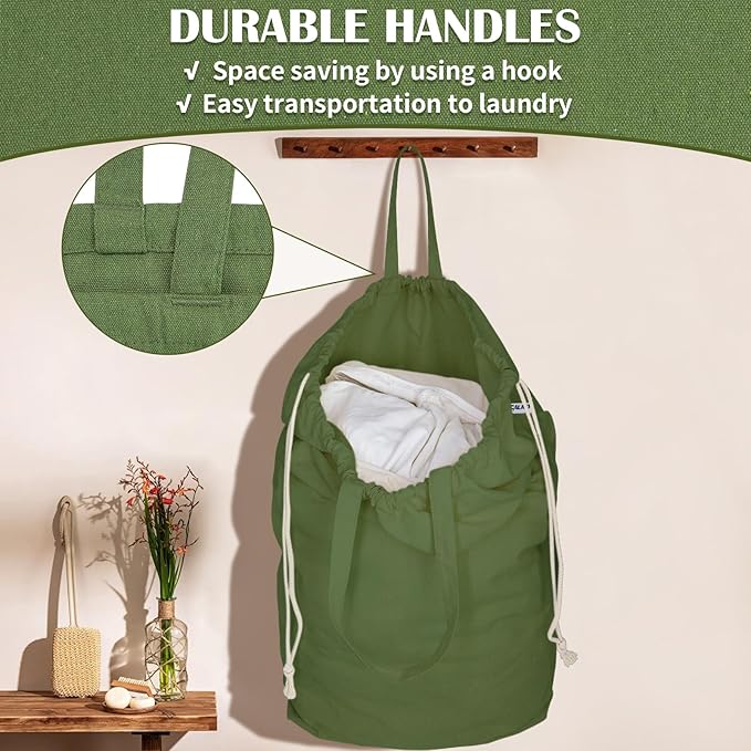 Canvas Laundry Bags with Handles & Square Base 13.8"Lx13.8"Wx27.6"H, Large - Image 4