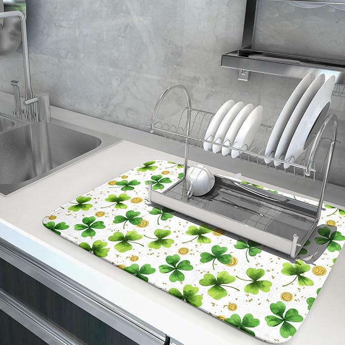Green Shamrock St. Patrick's Day Dish Drying Mat 18 x 24 Inch - Image 4