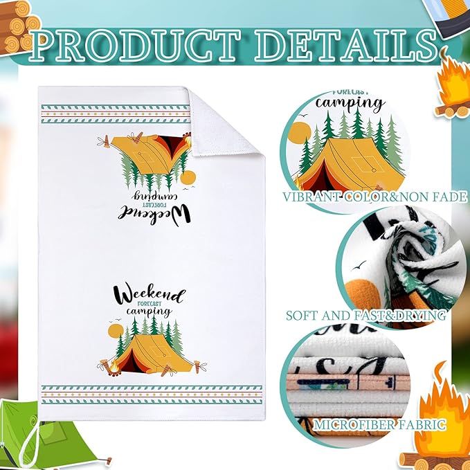 Boyiee Set of 6 Camping Kitchen Towels White Absorbent Dishcloth Bonfire Tent - Image 5