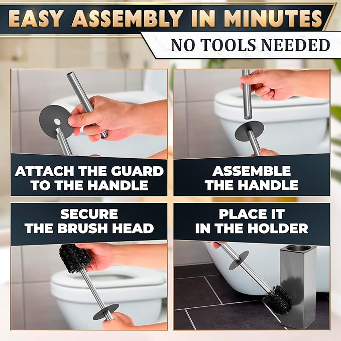Silver Toilet Brush and Holder Set Stainless Steel – Square Design Toilet Bowl - Image 6