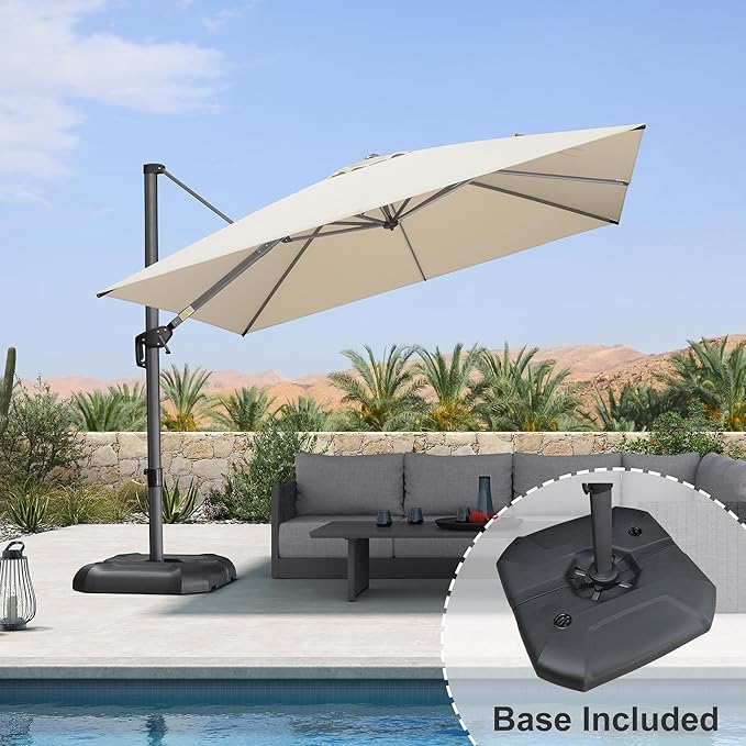 PURPLE LEAF 10 Feet Patio Umbrella with Base Outdoor Cantilever Square Umbrella Aluminum Offset Umbrella with 360-degree Rotation for Garden Deck Pool Patio, Beige - Image 3