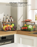 2-Tier Fruit Basket for Kitchen, Stackable Hanging Basket Wire Baskets - Image 2