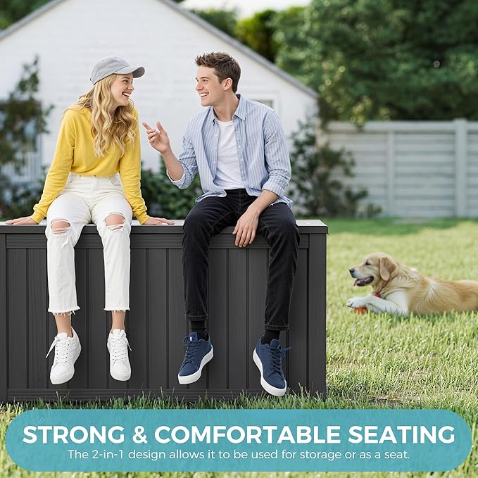 Outdoor Storage Box, Resin Deck Boxes Indoor and outdoor, Waterproof Storage Box Lockable Lid (Black, 160 Gallon) - Image 4