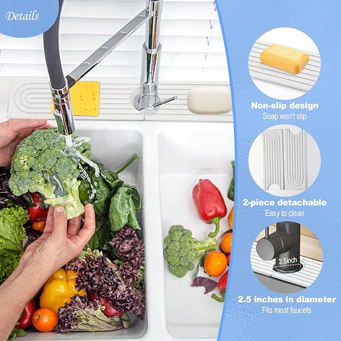 Stone Faucet Mat for Kitchen Sink- 23.6''x 3.9''Diatomite Fast-Drying Faucet Mat - Image 5