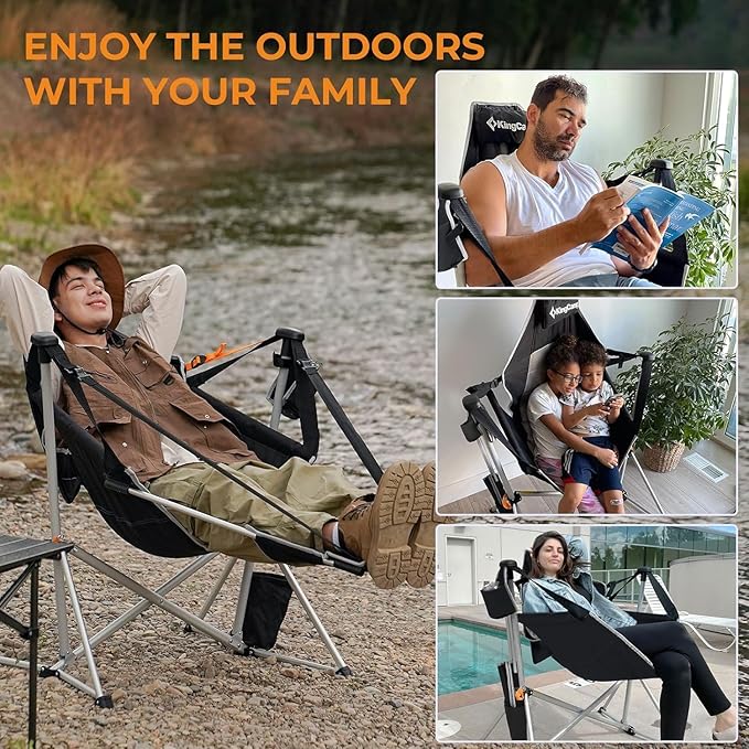 KingCamp Hammock Chair with Footrest – Heavy Duty Swinging Rocking Camping Chairs for Adults up to 400lbs, Folding Portable Oversized Rocker with Cup Holder & Pillow for Outdoor Beach Lawn RV Sports - Image 8