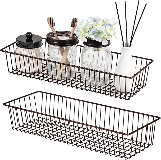 Farmhouse Decor Metal Wire Storage Organizer Bin Basket - Image 2