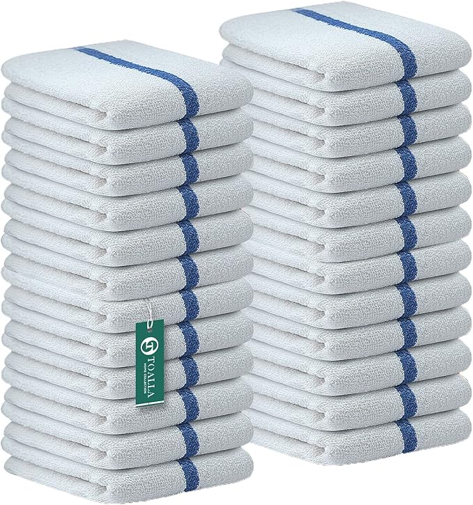 Bar Mop Blue Stripe 16x19 4 lbs Pack of 24, 100% Cotton Double Stitched Route by TOALLA
