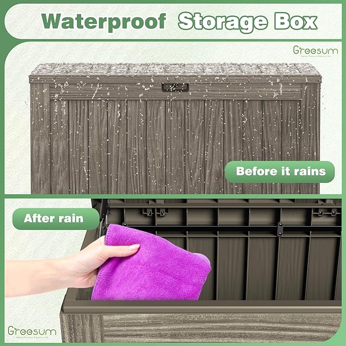 Greesum Outdoor Storage Box 120 Gallon Storage Bin with Lid for Patio Furniture, Garden Tools, Pool Supplies, Lockable, Waterproof and UV Resistant, Coffee - Image 7