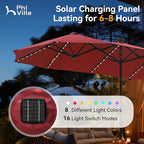 PHI VILLA 13ft Patio Umbrella with Solar-Powered 120 PCS LED Color-Changing Lights, Triple-Head Large Rectangle Umbrella Outdoor Patio for Table with Crank Lift,Dark Red(No Base) - Image 2