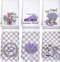 Set of 6 Lavender Kitchen Towels Purple Floral Dishtowels Rustic Absorbent by Boyiee